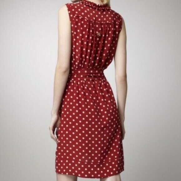 NWOT 100% Silk Tory Burch Red Polka Dot Graham Sleeveless Dress, Ruffles, Button - Picture 2 of 4